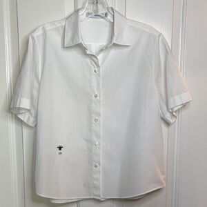 EUC Dior Elegant White Short Sleeve Button Front Shirtbsize US 8 Womens